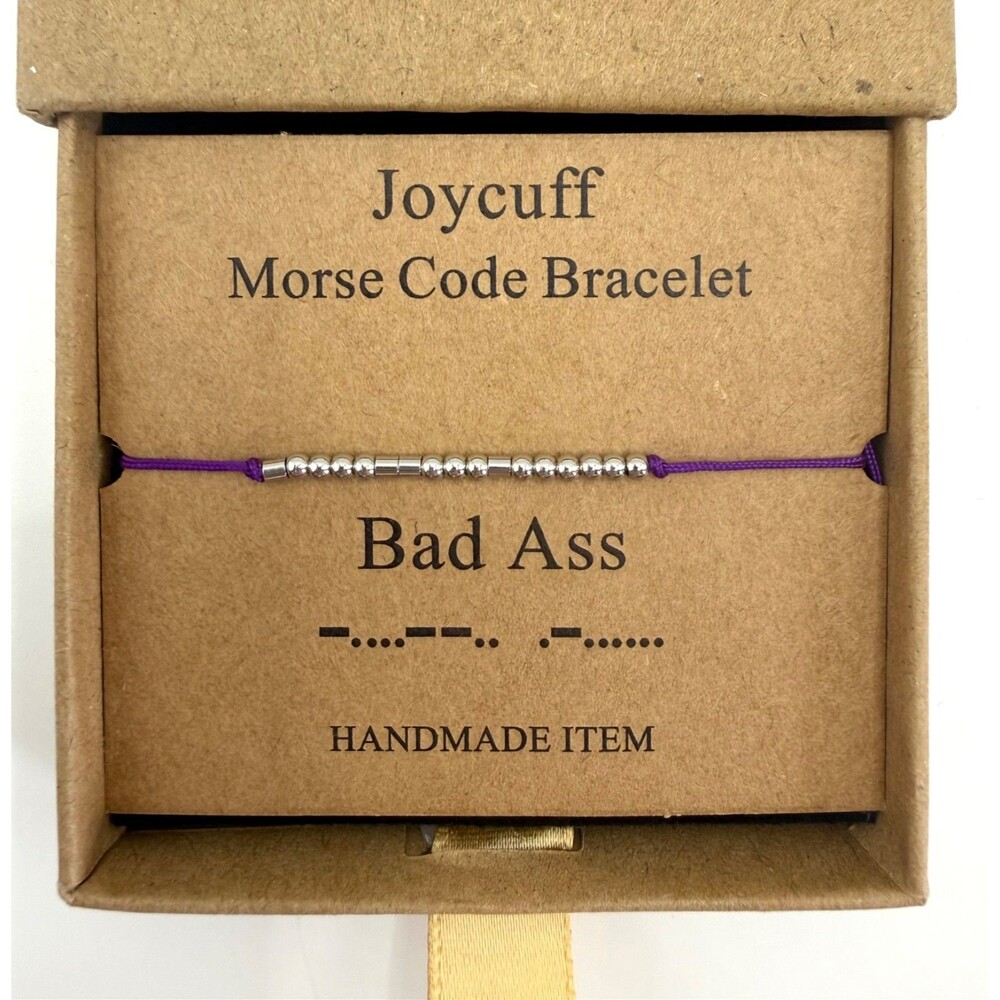 Joycuff Bad Ass Morse Code Bracelet Purple‎ Adjustable Beaded Secret Message NIP